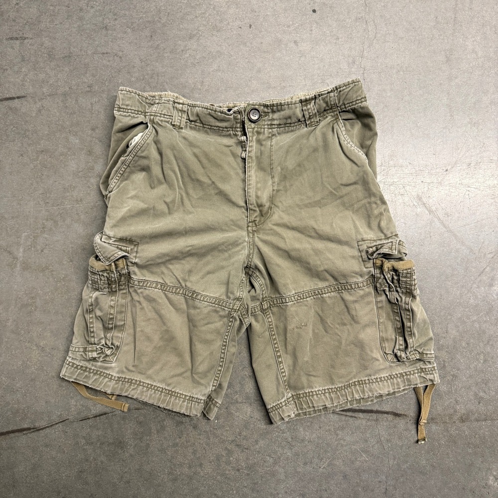 Mens Olive Green Cotton Cargo Shorts Size 36 Utility Multi-Pocket NB178100